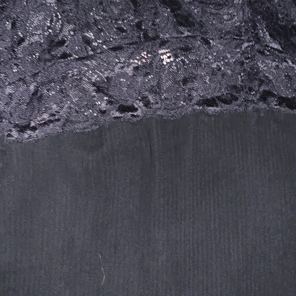 XS SPARKLE & FADE BLACK LINGERIE DRESS SPAGHETTI STRAPS WITH LACE TOP AND SKIRT - Picture 4 of 5